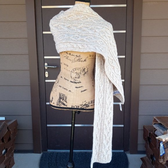 NWT Banana Republic Italian Wool Blend Chunky Cable Knit Scarf Oatmeal Beige - Picture 5 of 11